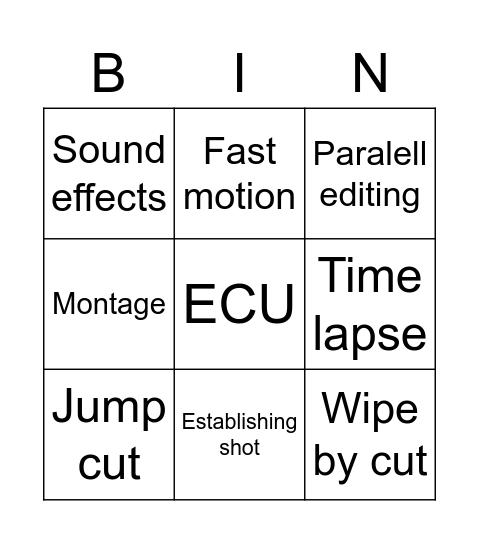 Structuring Time Techiques Bingo Card