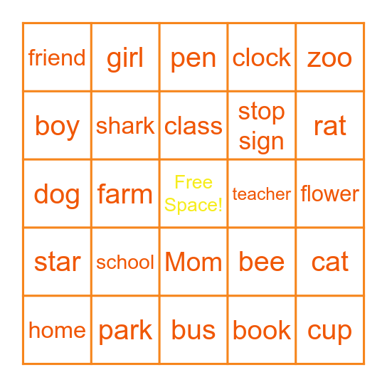 Noun Review! Bingo Card