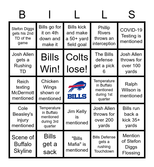 Buffalo Bills Play-off Party Bingo Card