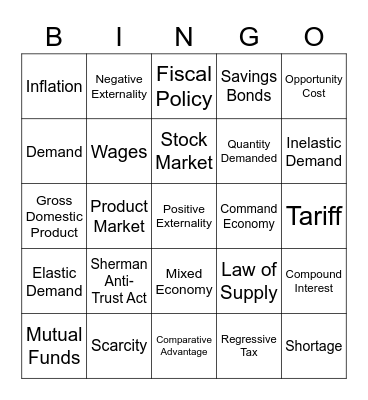 ECONOMICS EOC BINGO Card