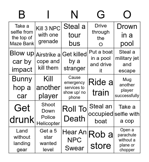 GTA BINGO Card