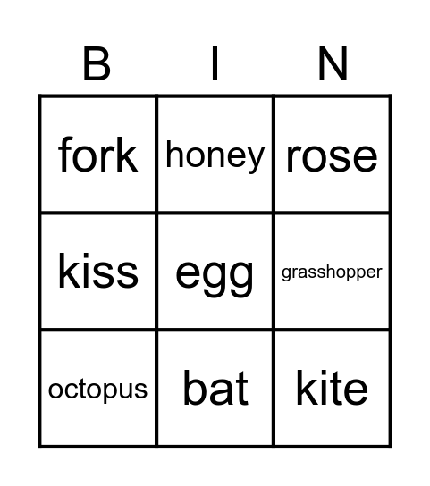 alphabet ice cream Bingo Card