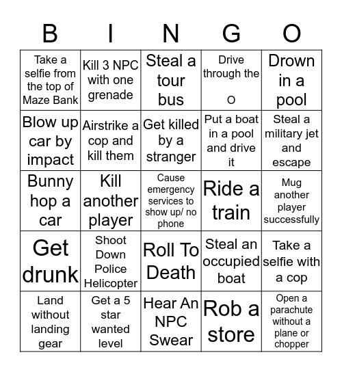 GTA BINGO Card