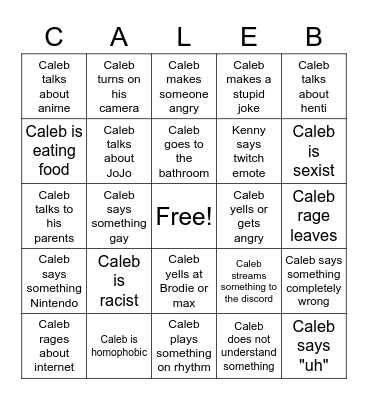 CALEB BINGO Card