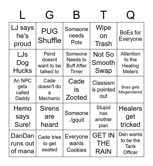 Palm Springs Raid Night Bingo Card