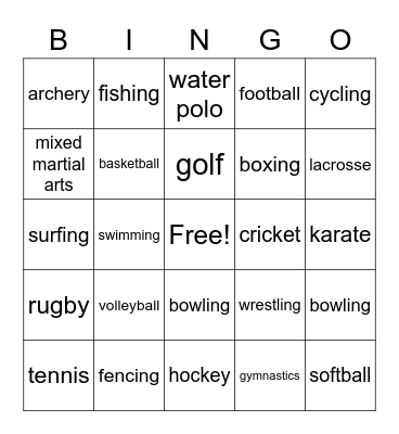 Sports Bingo Card