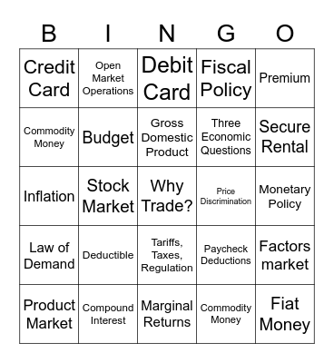 ECONOMICS END OF COURSE BINGO Card