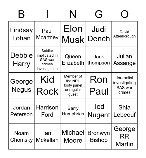 2021 reaping Bingo Card