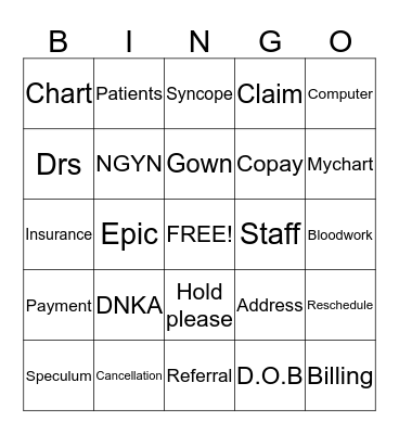 Greensboro Womens Health Care Bingo Card