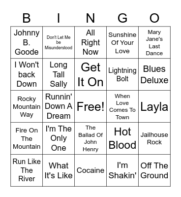 Blues Rock Bingo Card