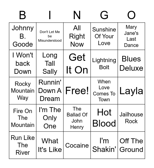 Blues Rock Bingo Card