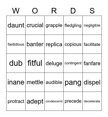 Vocabulary Review -- WW 8 - lessons 7, 8 Bingo Card