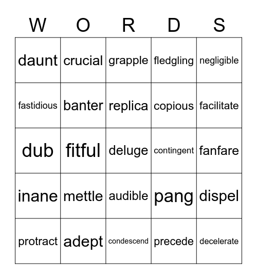 Vocabulary Review -- WW 8 - lessons 7, 8 Bingo Card