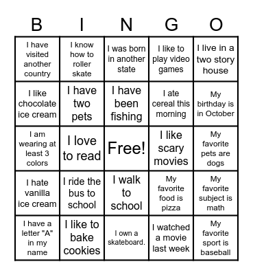 Classmate Bingo Card