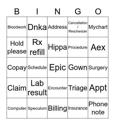 Greensboro Womens Health Care Bingo Card