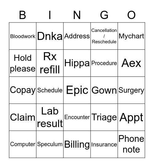 Greensboro Womens Health Care Bingo Card