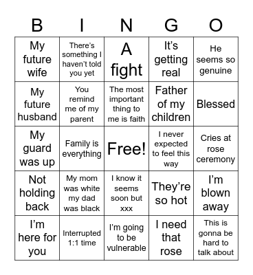 Bachelor Bingo Card