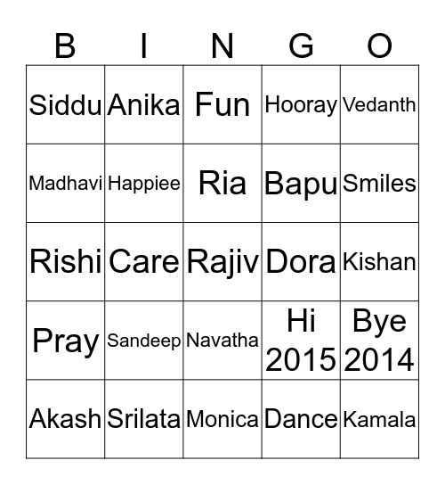 Happie New Year 2015 AA Sangam Bingo Card