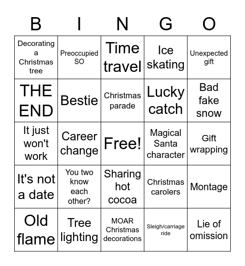 Cheesy Hallmark Christmas Movie Bingo Card