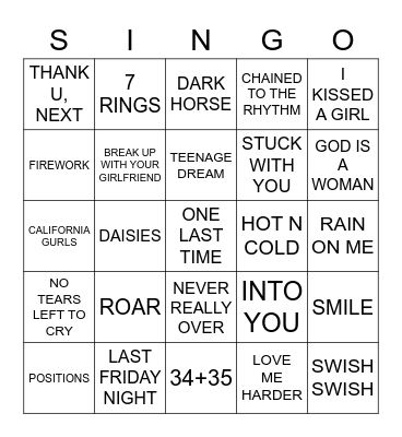 605 KATY PERRY VS ARIANA GRANDE Bingo Card