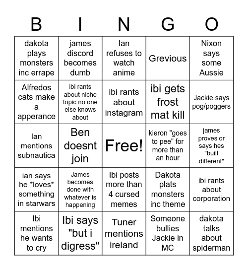 Cool Server Bingo Card
