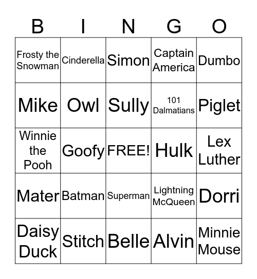 Characters Bingo Card