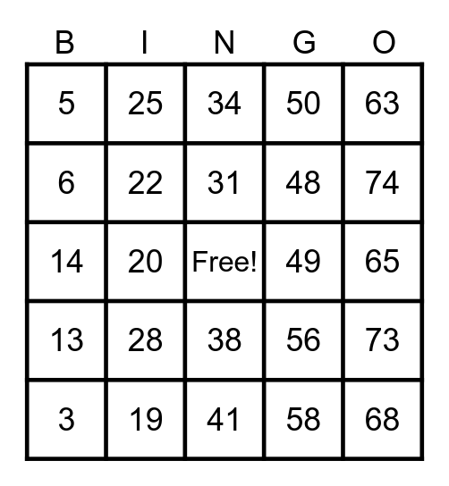 FAMILY BINGO NIGHT! Bingo Card