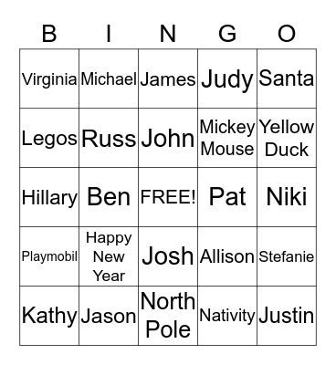 Family Bingo 2015! Bingo Card