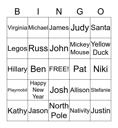 Family Bingo 2015! Bingo Card