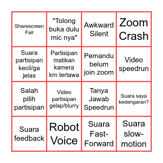 ZOOM MEETING BINGO Card