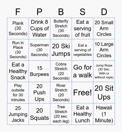 FPBSD Bingo 1 Bingo Card