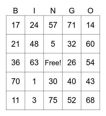 Lookout Bingo Card Bingo Card