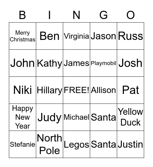 More Family Bingo 2015! Bingo Card