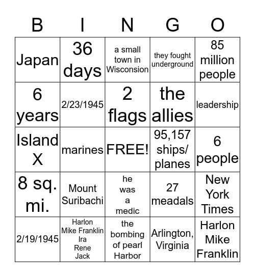 Flags of Our Fathers - BINGO Card