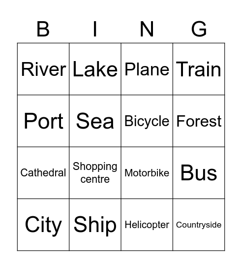 places&transport Bingo Card