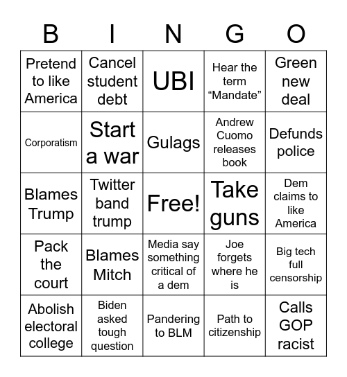 Dem Bingo Card