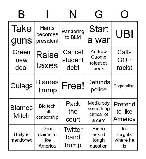 Dem Bingo Card