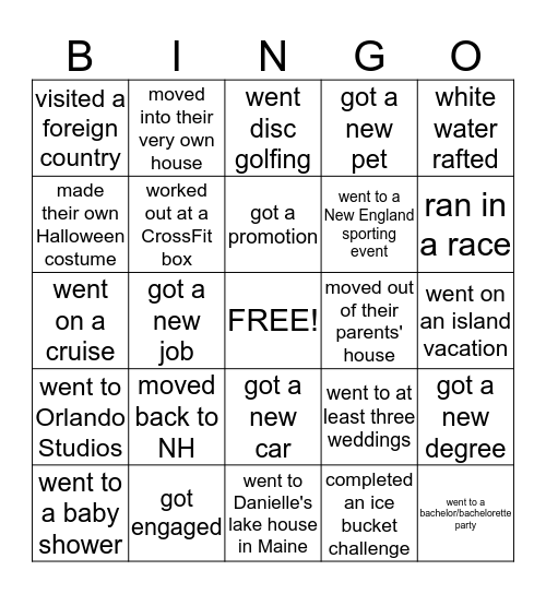 2014 Bingo - Think back throughout the last year! Bingo Card