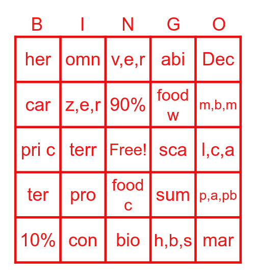 Untitled Bingo Card