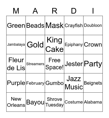 Mardi Gras Bingo Card