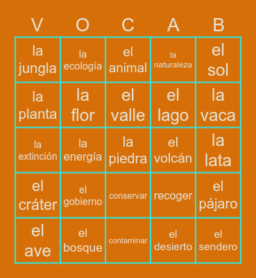Descubre 2. Lección 4. La Naturaleza. GARZA Bingo Card