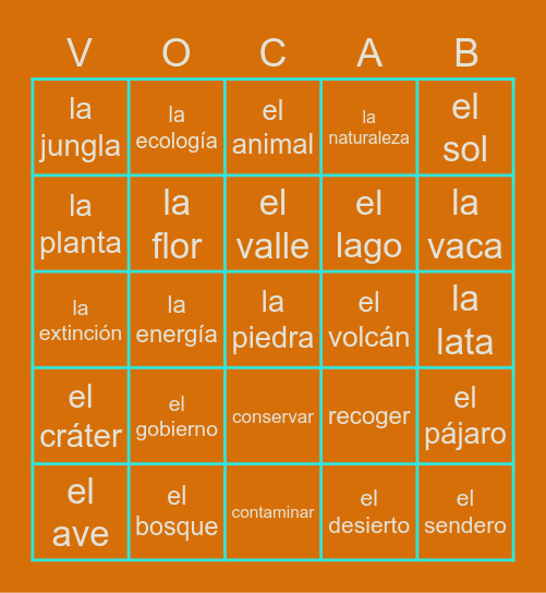 Descubre 2. Lección 4. La Naturaleza. GARZA Bingo Card
