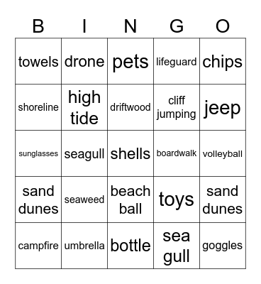 Things you find at a beach Bingo Card