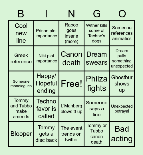 3rd L'Manberg War Bingo Card