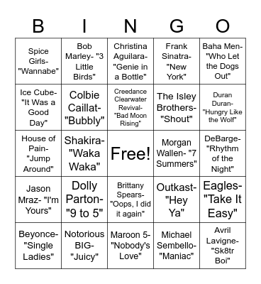 Music Bingo Card