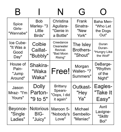 Music Bingo Card