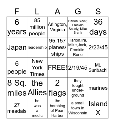 Flags of Our Fathers Bingo                              Caleb Barbour Bingo Card