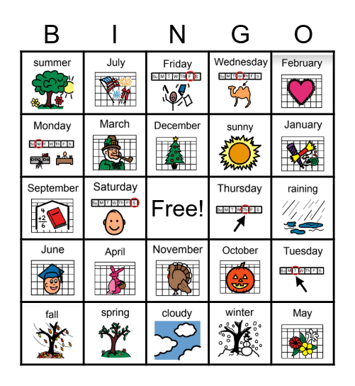 Calendar Bingo Card