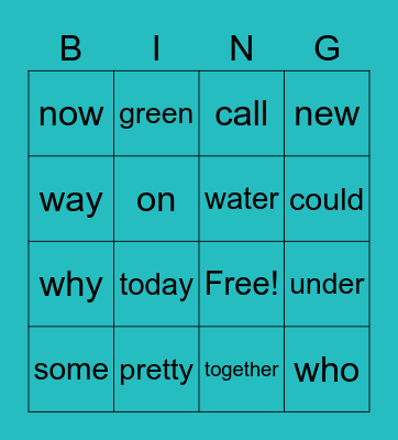 Sight Words Bingo Card