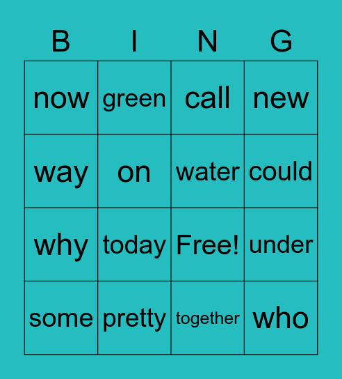 Sight Words Bingo Card